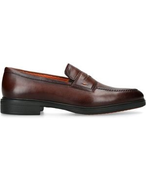 Santoni Leather Easy Penny Loafers - Brown