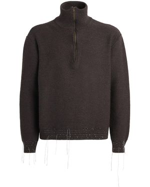 Maison Margiela Wool-Blend Distressed Quarter-Zip Sweater - Black