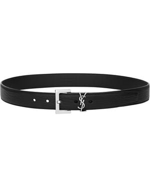 Saint Laurent Leather Logo Belt - Black