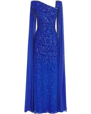 Jenny Packham Sequin Cape Twilight Gown - Blue
