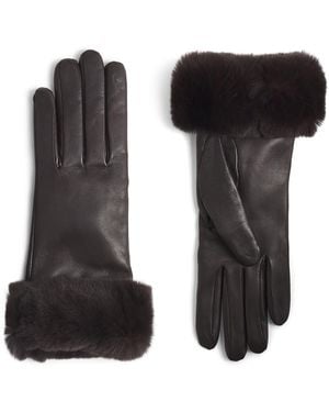 Eleventy Leather Fur-Trim Gloves - Black