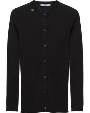 Prada Wool Ribbed Slim Cardigan - Black