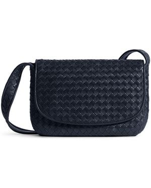 Bottega Veneta Leather Veneto Messenger Bag - Blue