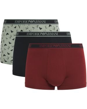 Emporio Armani Stretch-Cotton Logo Trunks - Red