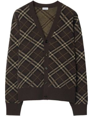 Burberry Wool-Blend Check Cardigan - Black
