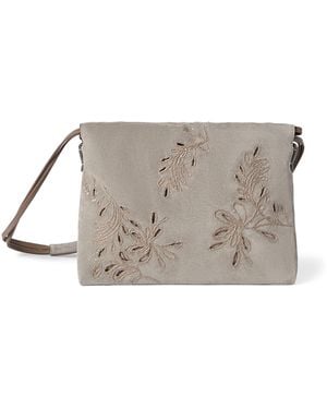 Brunello Cucinelli Suede Bc Duo Pouch Shoulder Bag - Grey