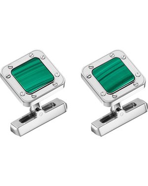 Cartier Sterling And Malachite Santos De Cufflinks - Green