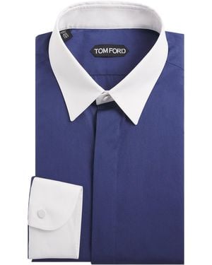Tom Ford Cotton Contrast Collar And Cuffs Shirt - Blue