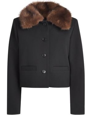 Maje Cropped Removable-Collar Pea Coat - Black