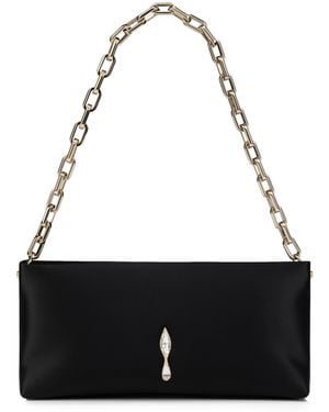 Christian Louboutin Maykimay Chain Pouch Neoprene Satin Clutch Bag - Black