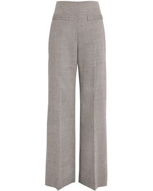 Sandro Wool-Blend Check Wide-Leg Trousers - Grey
