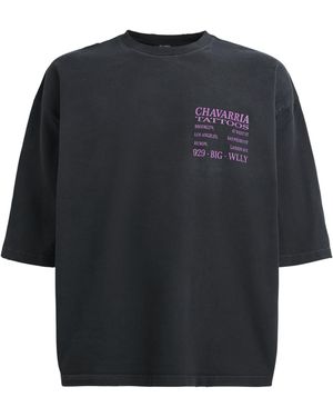 Willy Chavarria Cotton Graphic Tattoo T-Shirt - Black
