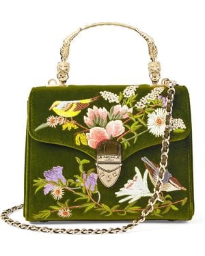 Aspinal of London Midi Velvet Embroidered Mayfair Top-Handle Bag - Green
