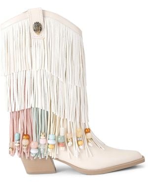 Kurt Geiger Leather Fringed Cowboy Boots 50 - White