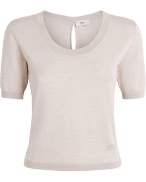 Agnona Wool-Silk-Cashmere Scoop-Neck Sweater - White