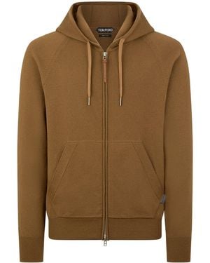 Tom Ford Cashmere-Wool Leather-Trim Hoodie - Brown
