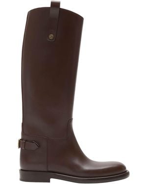 Burberry Leather Cavalier Knee-High Boots - Brown