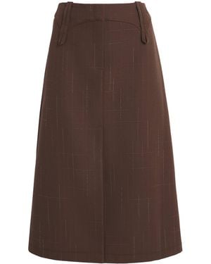 Tory Burch Stretch-Wool Midi Skirt - Brown
