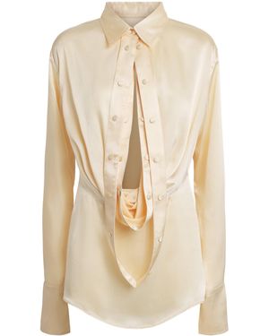 Late for Work Satin Draped Shirt - Natural