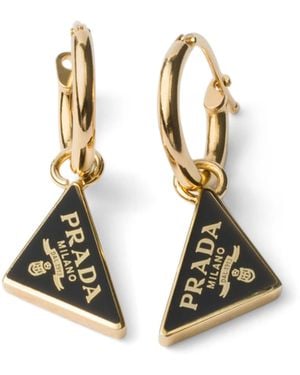 Prada Enamel Triangle Logo Hoop Earrings - Metallic