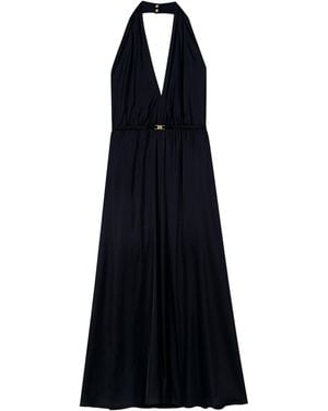 Maje Plunge Halterneck Midi Dress - Black