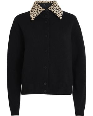 Rohe Stretch-Wool Cheetah-Collar Cardigan - Black