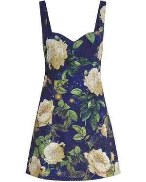 Alice + Olivia Floral Crystal-Embellished Eve Mini Dress - Blue