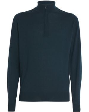 John Smedley Extra Fine Merino Wool Half-Zip Tapton Sweater - Blue