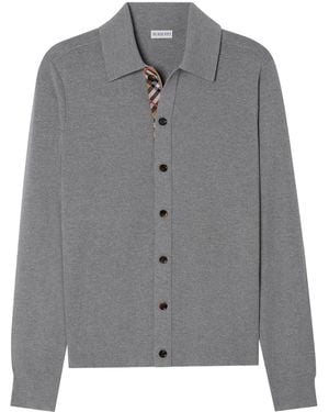 Burberry Wool Check Trim Cardigan - Grey