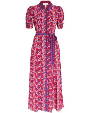 Saloni Silk Floral Vanessa D Midi Dress - Pink