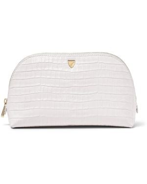 Aspinal of London Small Leather Croc-Embossed Cosmetic Case - White