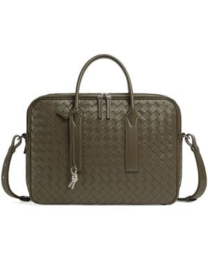Bottega Veneta Leather Intrecciato Getaway Briefcase - Green