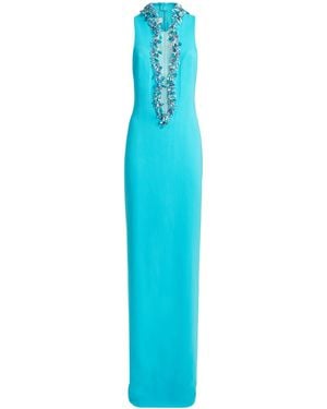 Celia Kritharioti Crepe Embroidered-Crystal Gown - Blue