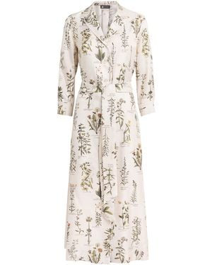 Colombo Silk Floral Print Midi Shirt Dress - Natural