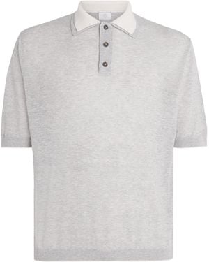 Eleventy Linen-Cotton-Cashmere-Silk Polo Shirt - White