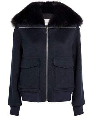 Yves Salomon Fur-Collar Bomber Jacket - Black