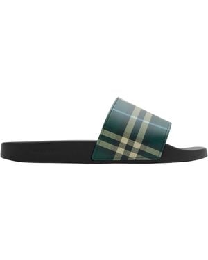 Burberry Check Slides - Green