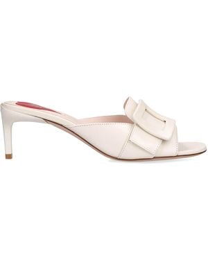 Roger Vivier Leather Viv' Canard Heeled Mules 55 - Natural