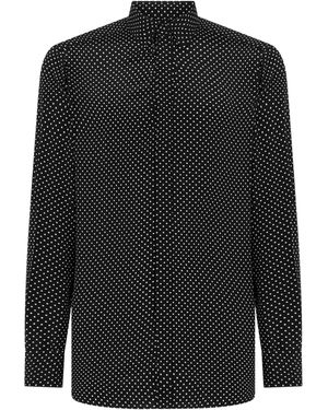 Tom Ford Silk Polka-Dot Long-Sleeve Shirt - Black