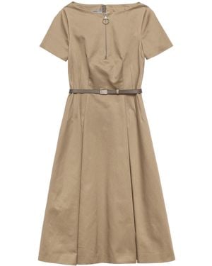 Prada Cotton Belted Mini Dress - Natural