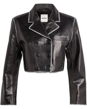 Sandro Cropped Leather Jacket - Black