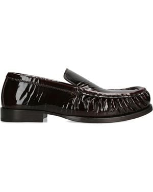 Dries Van Noten Patent Leather Ruched Loafer - Black