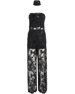 Alice + Olivia Sequin-Lace Georgie Jumpsuit - Black