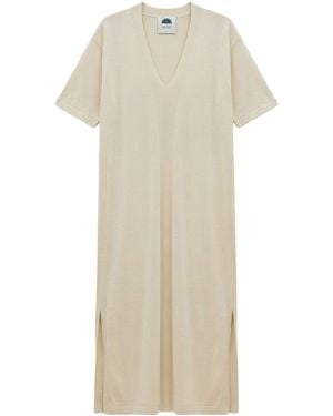 Shelep Merino-Silk V-Neck Kaftan - Natural