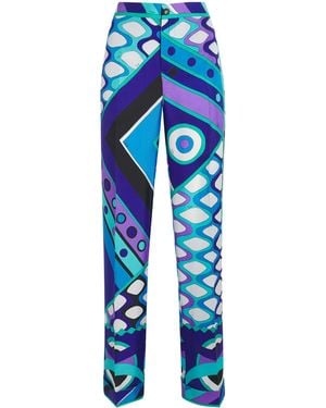 PUCCI Silk Vivara Wide-Leg Trousers - Blue