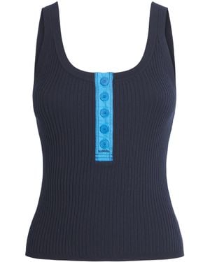 Sandro Rib-Knit Contrast-Placket Tank Top - Blue