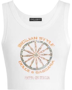 Dolce & Gabbana Silk-Cotton Carretto Tank Top - White