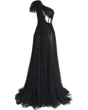 Sandra Mansour Tulle One-Shoulder Gown - Black