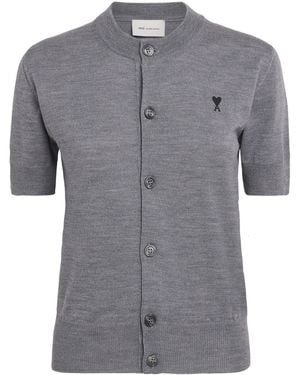 Ami Paris Merino Ami De Coeur Cardigan - Gray
