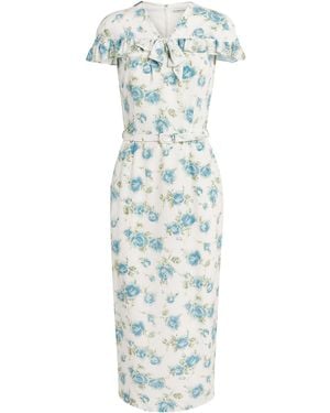 Alessandra Rich Silk Floral Ruffled Midi Dress - Blue